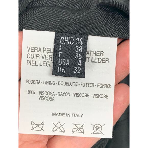 Black Italian Leather Straight Leg Side Zip Mid Rise Flat Front Leather Pants 4 - Picture 11 of 11